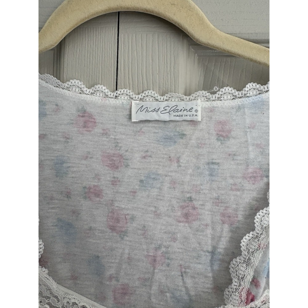 Vintage Miss Elaine Nightgown Floral Lace Cotton Balloon‎ Sleeve Large Flawed - Picture 6 of 12